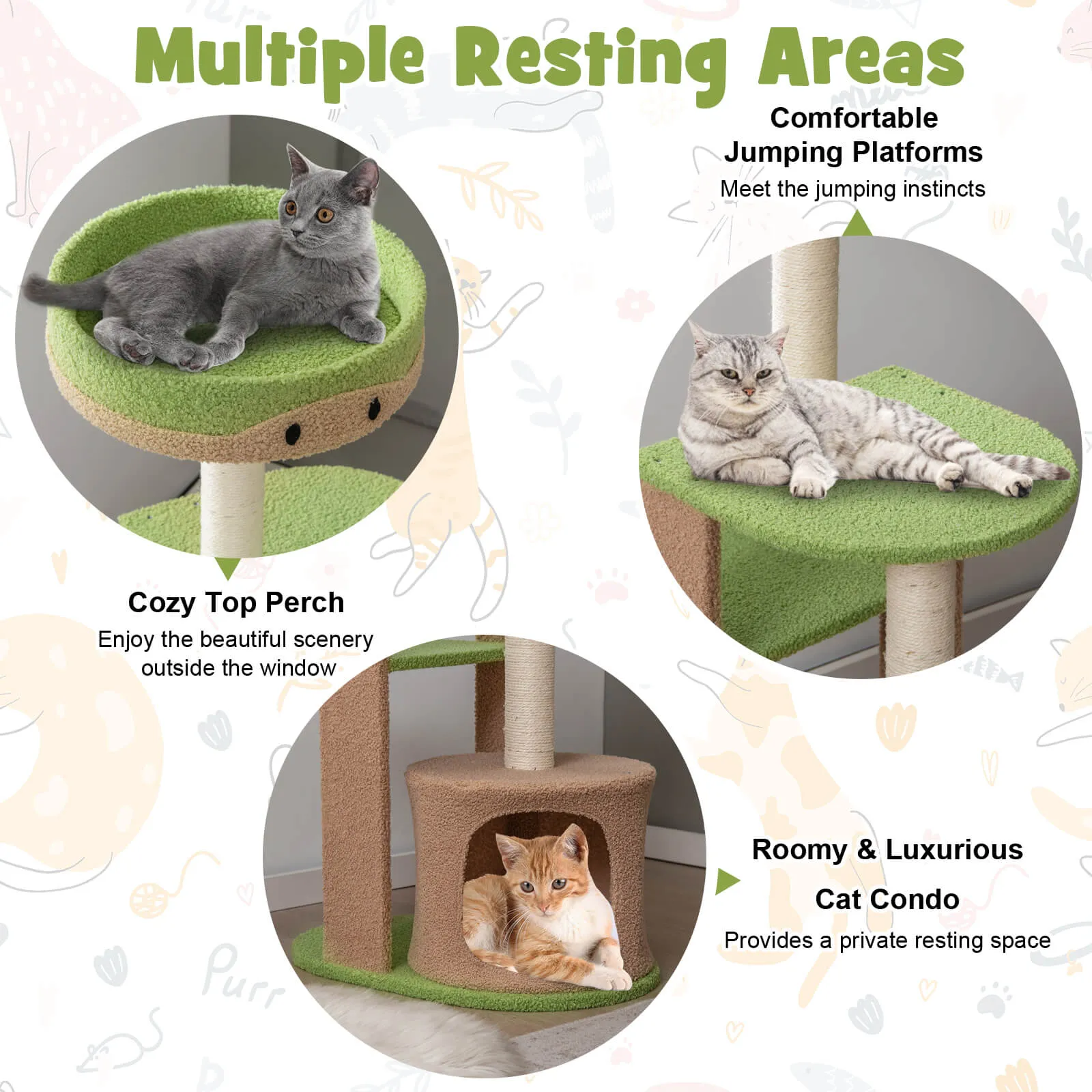111 cm Multi-level Cat Tree with Condo and Plush Perch-Green