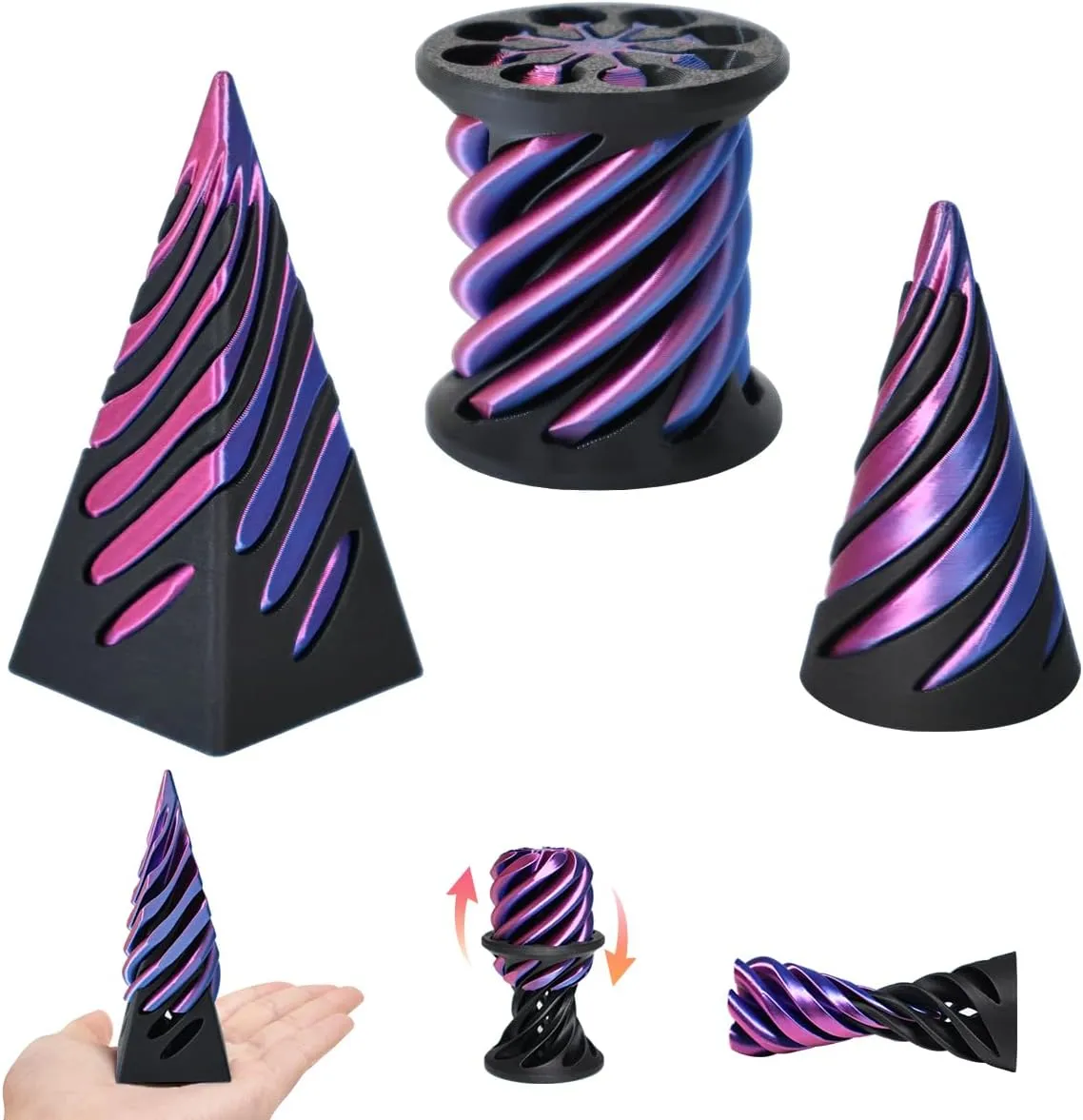 3 Packs Impossible Cone,Spiral Cone Fidget Toy,Fidget Cone,3D Printed Spiral Cone Fidget Toy,Impossible Pyramid Passthrough Toy for Stress and Anxiety Relaxing (Black Purple)