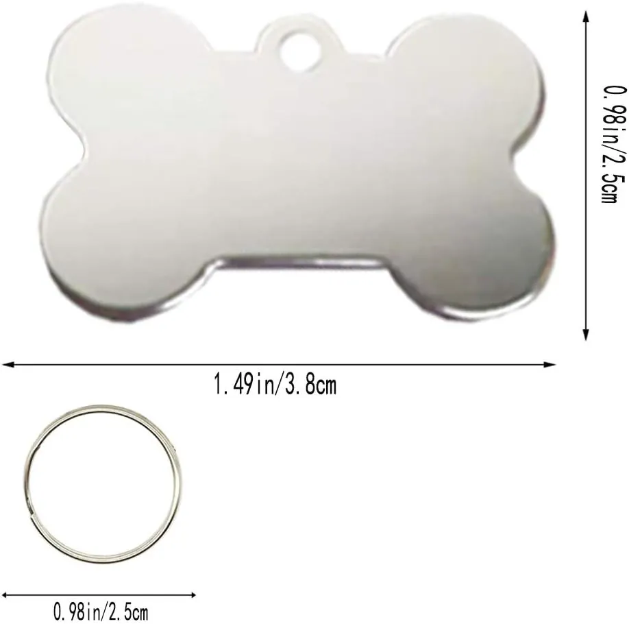 30 Pcs Pet ID Tag Bone Shape 38MM Blank Personalized Aluminium Pendants Tag Dog Cat Pet Name Phone Number ID Tag Charm with Key Ring for Dogs Cats