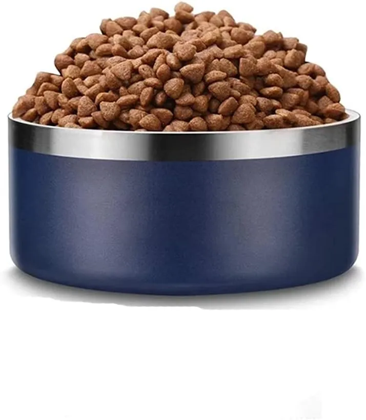 32oz 64oz Stainless Steel Double Wall Dog Bowls,BPA Free Non-Slip Pet Dishes,Cat Food&Water Bowl with Rubber Base(32oz, Light Blue)