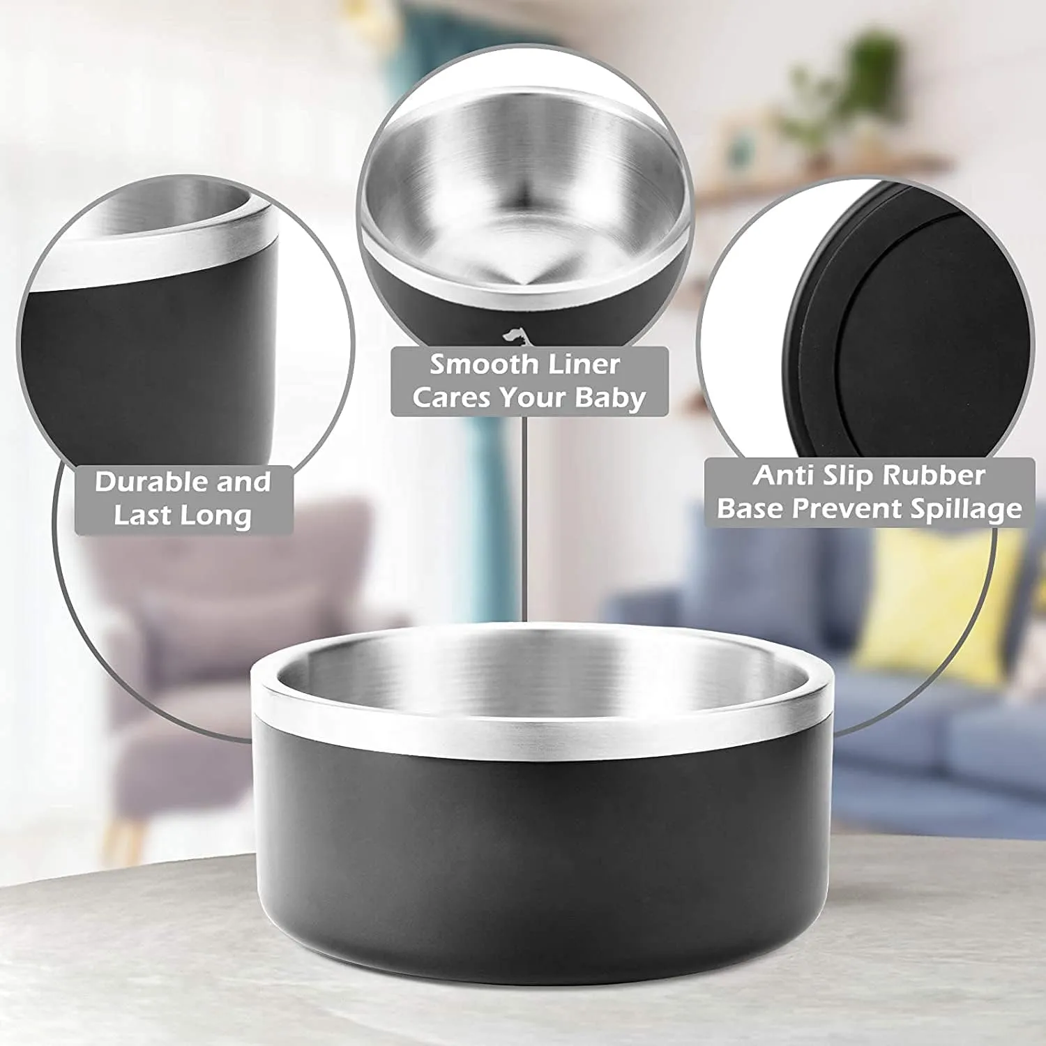 32oz 64oz Stainless Steel Double Wall Dog Bowls,BPA Free Non-Slip Pet Dishes,Cat Food&Water Bowl with Rubber Base(32oz, Light Blue)