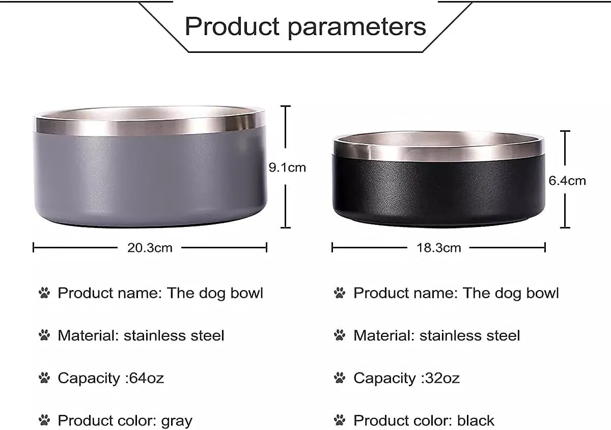 32oz 64oz Stainless Steel Double Wall Dog Bowls,BPA Free Non-Slip Pet Dishes,Cat Food&Water Bowl with Rubber Base(32oz, Light Blue)