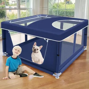 42x42x25.6 Inch Puppy Playpen with Cover, Dog Playpen for Puppies or Small Dogs, Pet Fence for Indoor & Outdoor, Sturdy Safety DogPen with Thickened Fabric, High-Strength Nylon Wire Mesh