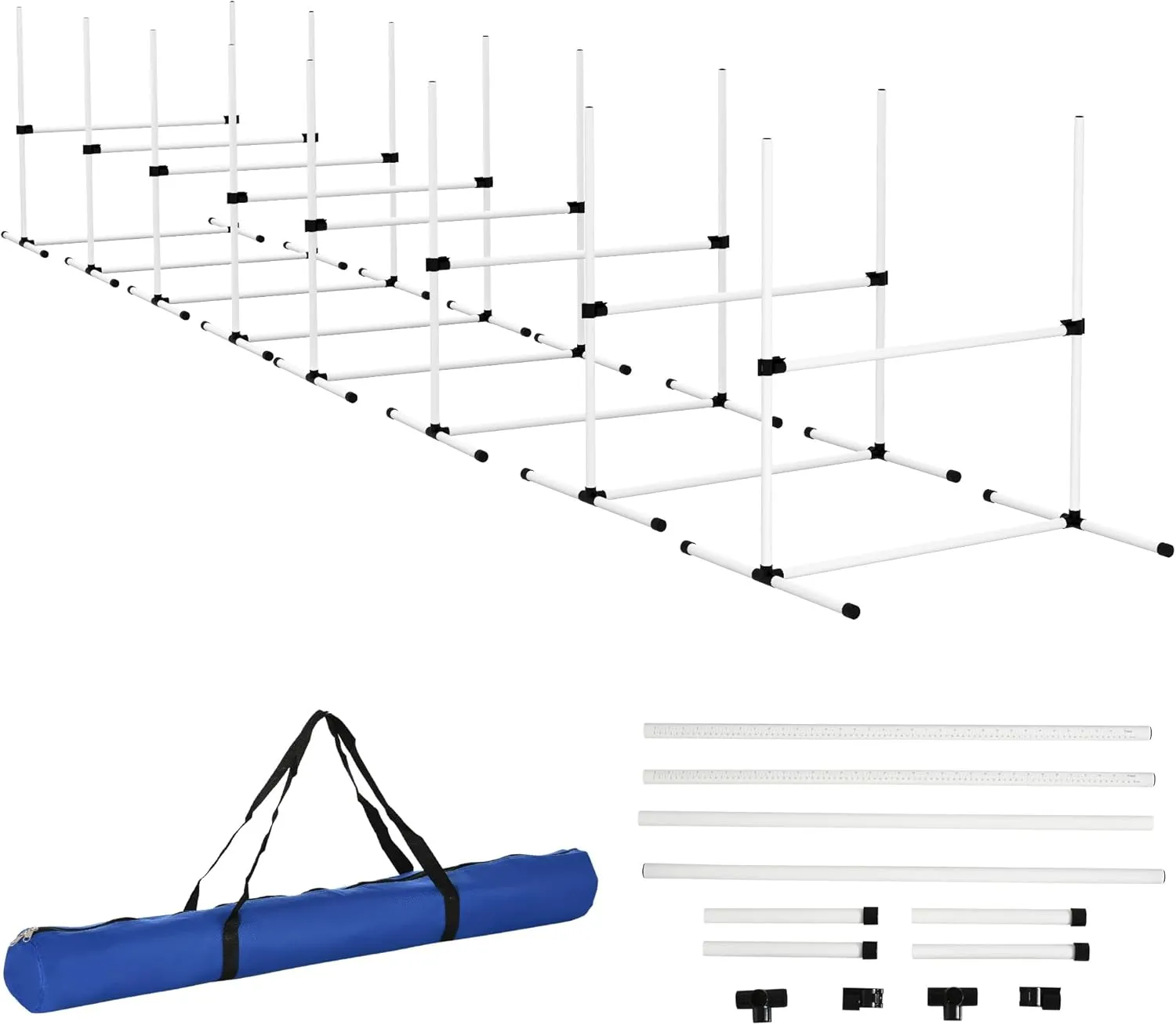 8 Pcs Dog Agility Training Equipment for Dog Agility Course with Adjustable Height Jump Bars, Included Carry Bag, Displacing Top Bar, White