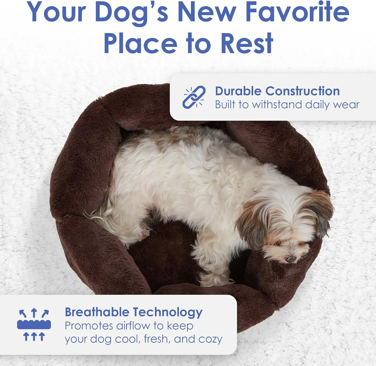 AMERICAN KENNEL CLUB Round Plush Dog Bed - 20" Cozy Donut Design for Small Pets, Ultra-Soft Washable Pet Bed with Non-Slip Bottom, Durable High-Loft Filling, Brown
