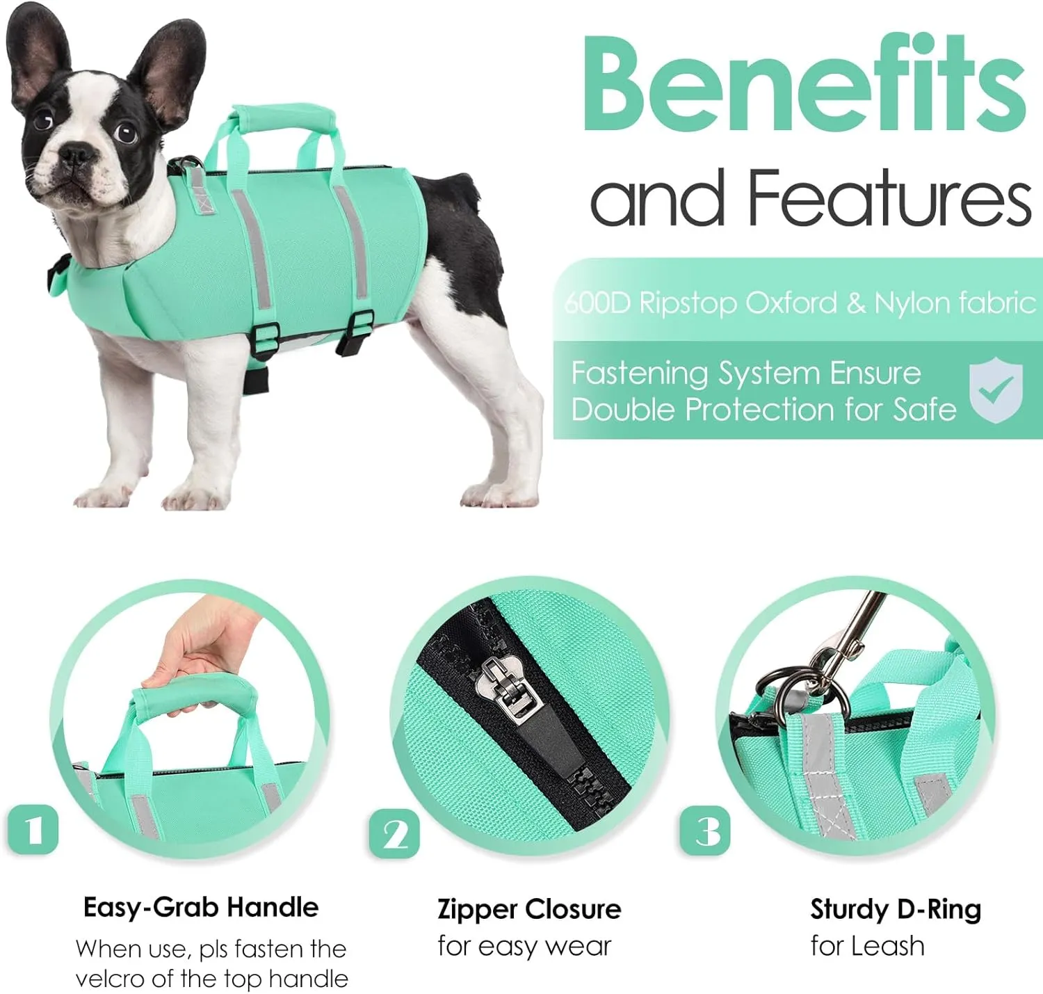 AOFITEE Dog Life Jacket High Flotation, Dog Life Vest for Swimming, Reflective Medium Dog Swimming Vest, Adjustable Dogs Swimsuit Lifesaver with Zipper and Rescue Handle for Small Medium Large Dogs