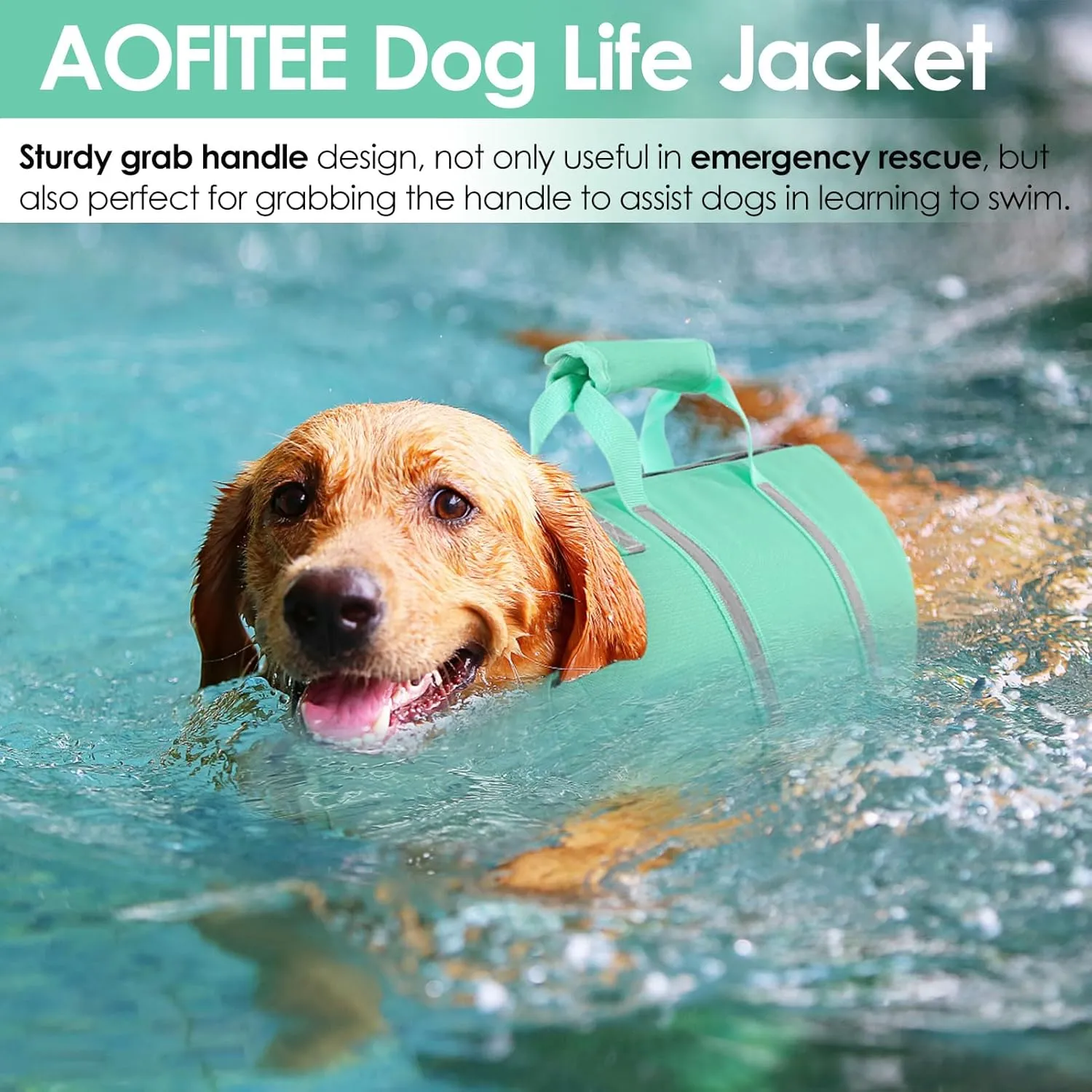 AOFITEE Dog Life Jacket High Flotation, Dog Life Vest for Swimming, Reflective Medium Dog Swimming Vest, Adjustable Dogs Swimsuit Lifesaver with Zipper and Rescue Handle for Small Medium Large Dogs