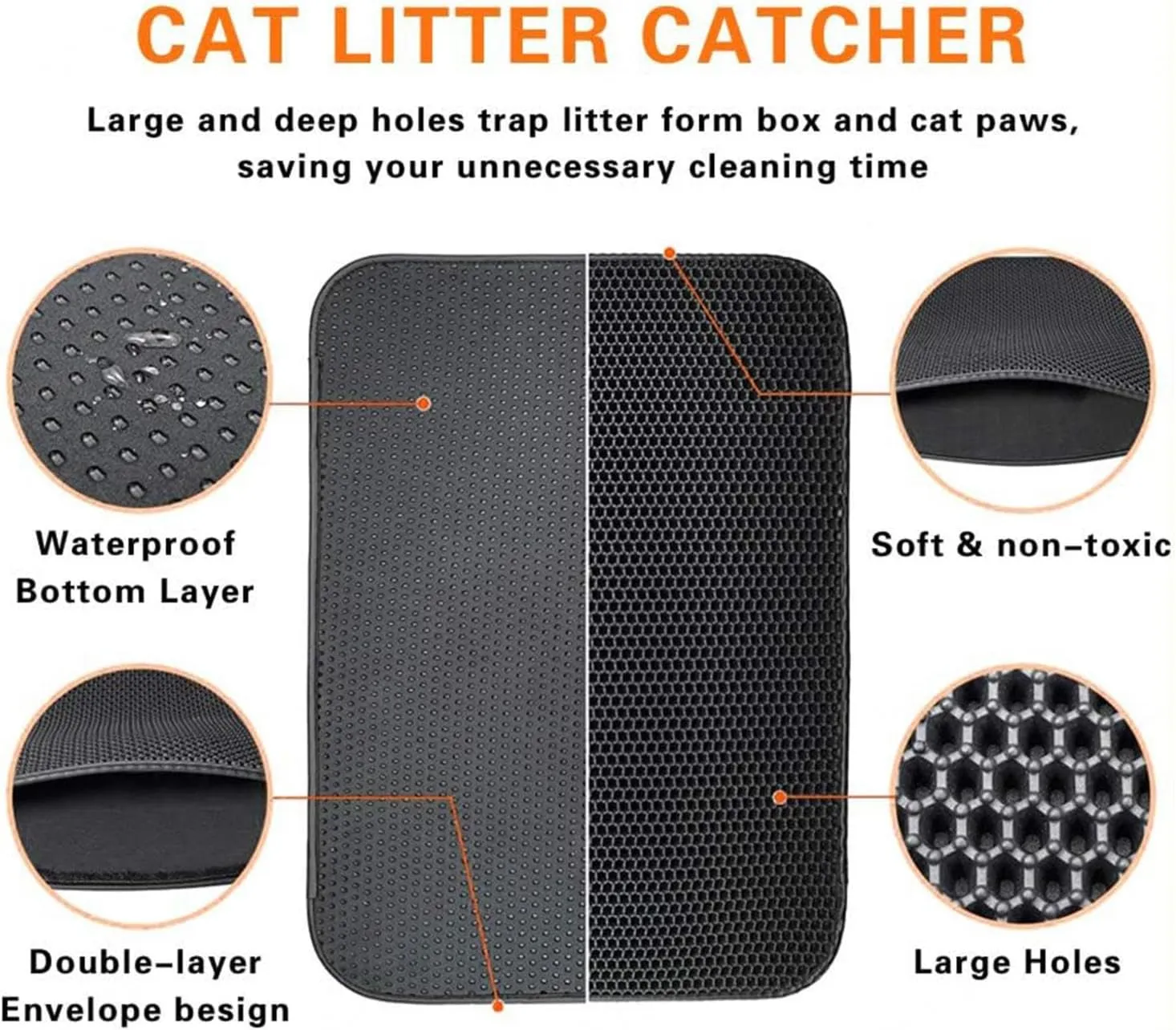 Cat Litter Mat, 24X35In/26X46In Double Layer Easy Clean Cat Litter Catcher Cat Litter Trap Mats, Less Waste,Soft On Paws,Non-Slip,26X46In-Gray