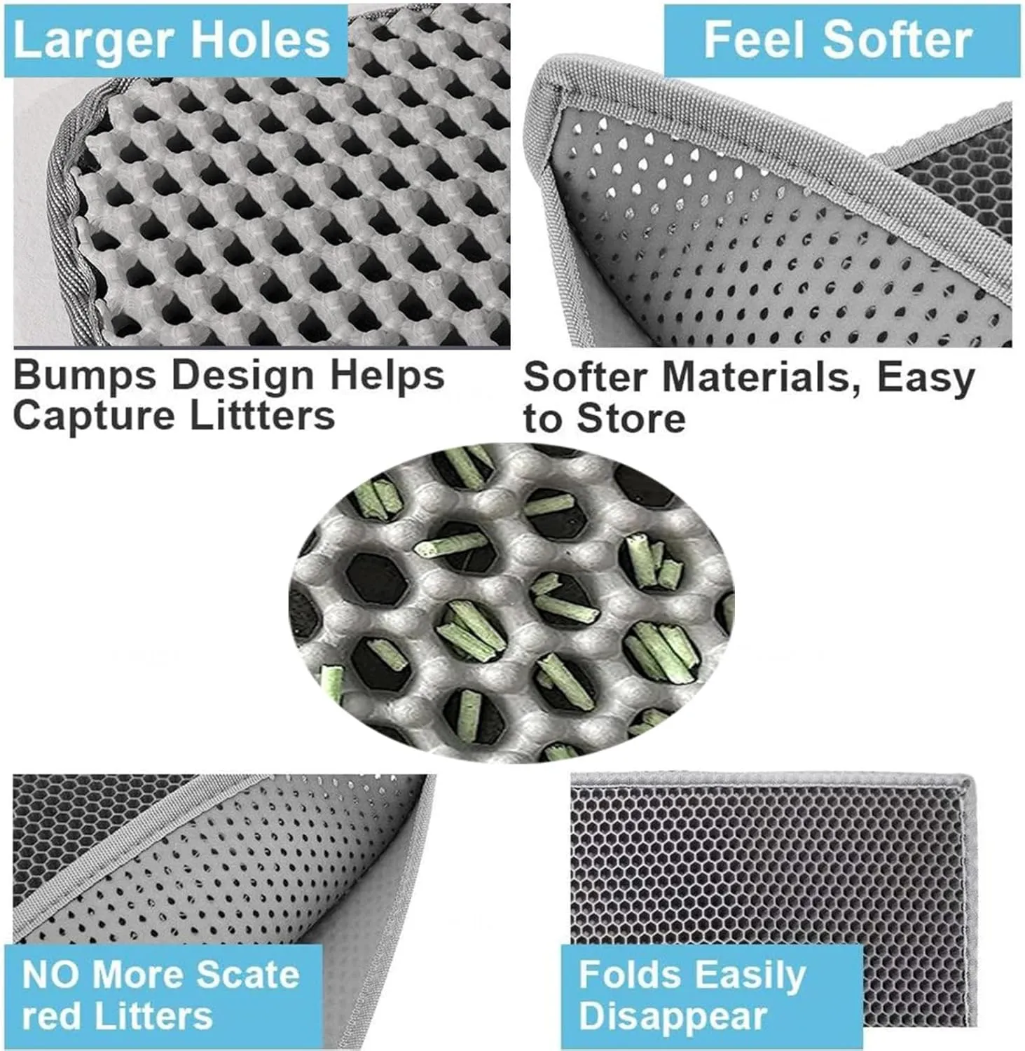Cat Litter Mat, 24X35In/26X46In Double Layer Easy Clean Cat Litter Catcher Cat Litter Trap Mats, Less Waste,Soft On Paws,Non-Slip,26X46In-Gray