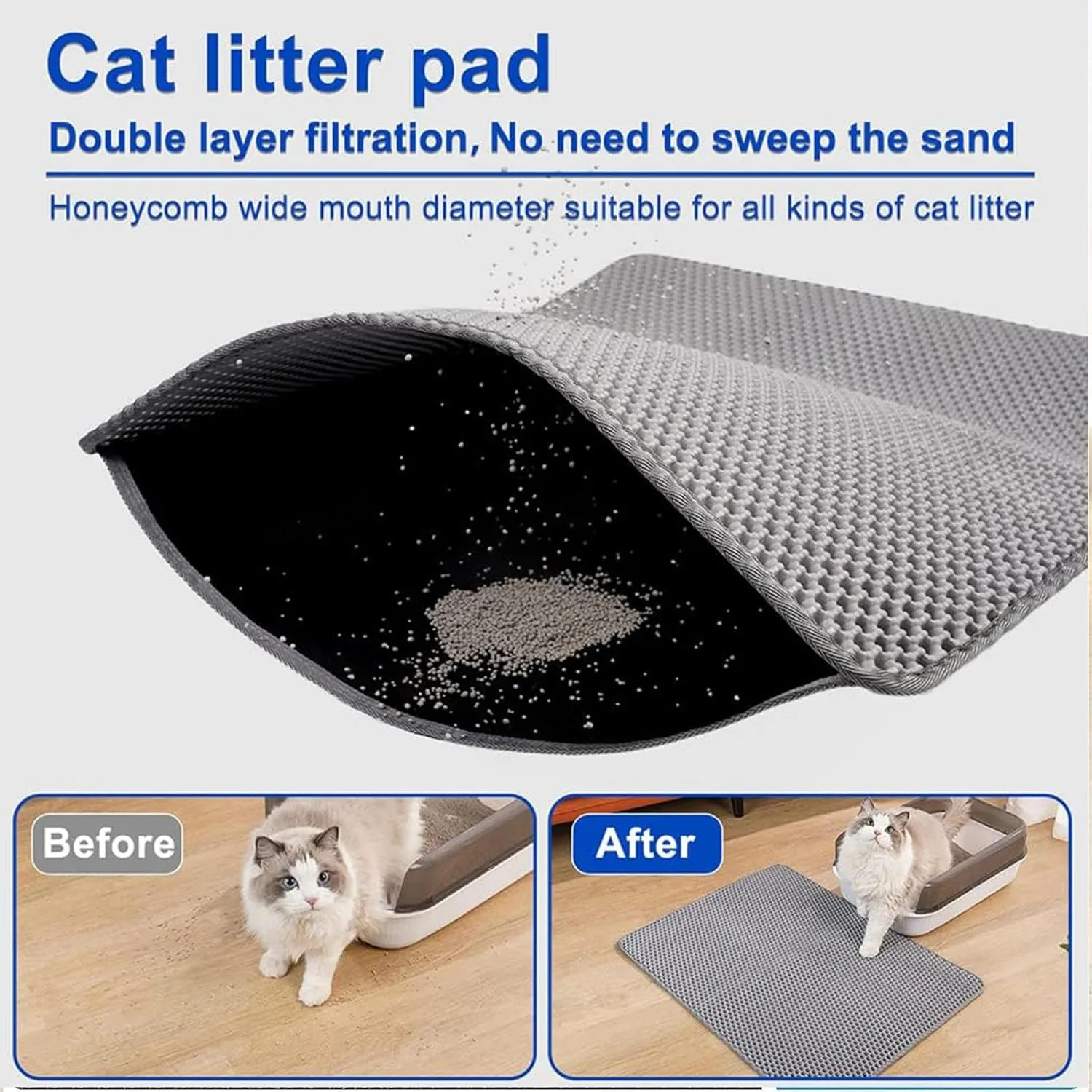 Cat Litter Mat, 24X35In/26X46In Double Layer Easy Clean Cat Litter Catcher Cat Litter Trap Mats, Less Waste,Soft On Paws,Non-Slip,26X46In-Gray