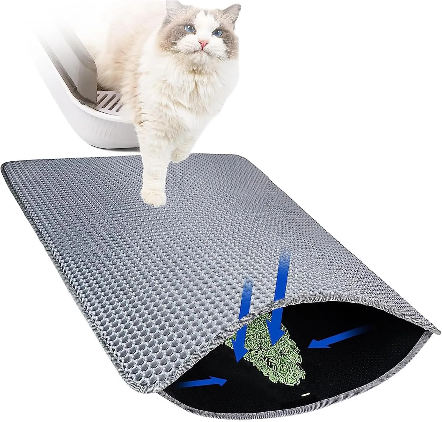 Cat Litter Mat, 24X35In/26X46In Double Layer Easy Clean Cat Litter Catcher Cat Litter Trap Mats, Less Waste,Soft On Paws,Non-Slip,26X46In-Gray