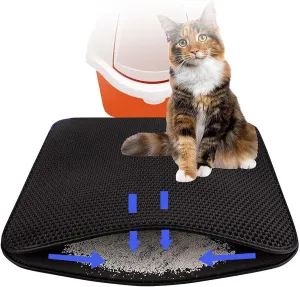 Cat Litter Mat Litter Trapping Mat, 24X35In/26X46In Honeycomb Double Layer Litter Rug Cat Litter Trap Mats, Less Waste,Soft On Paws,Non-Slip,26X46In-Black
