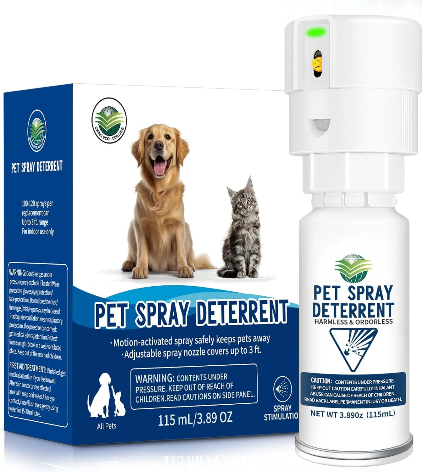 Cat Spray Deterrent System, Automatic Cat Deterrent Spray, Motion Activated Pet Deterrent Spray System for Cats & Dogs Odorless Pet Deterrent, Friendly & Safe Up to 3 Feet Away White