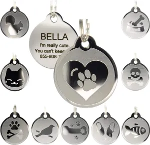 Custom Engraved Stainless Steel Pet ID Tags - Engraved Personalized Identification Durable & Long Lasting Dog Tags, Cat Tags