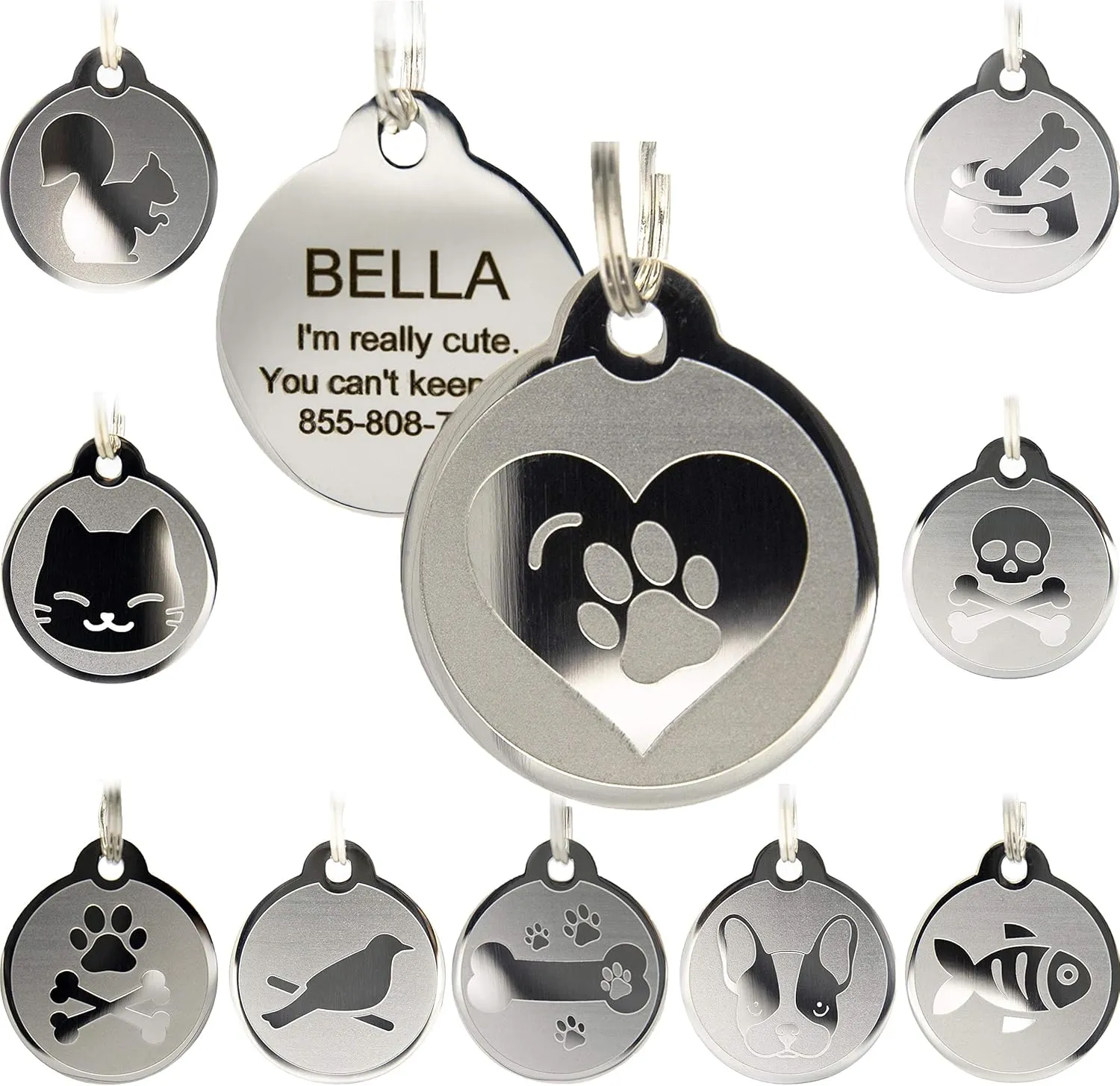 Custom Engraved Stainless Steel Pet ID Tags - Engraved Personalized Identification Durable & Long Lasting Dog Tags, Cat Tags