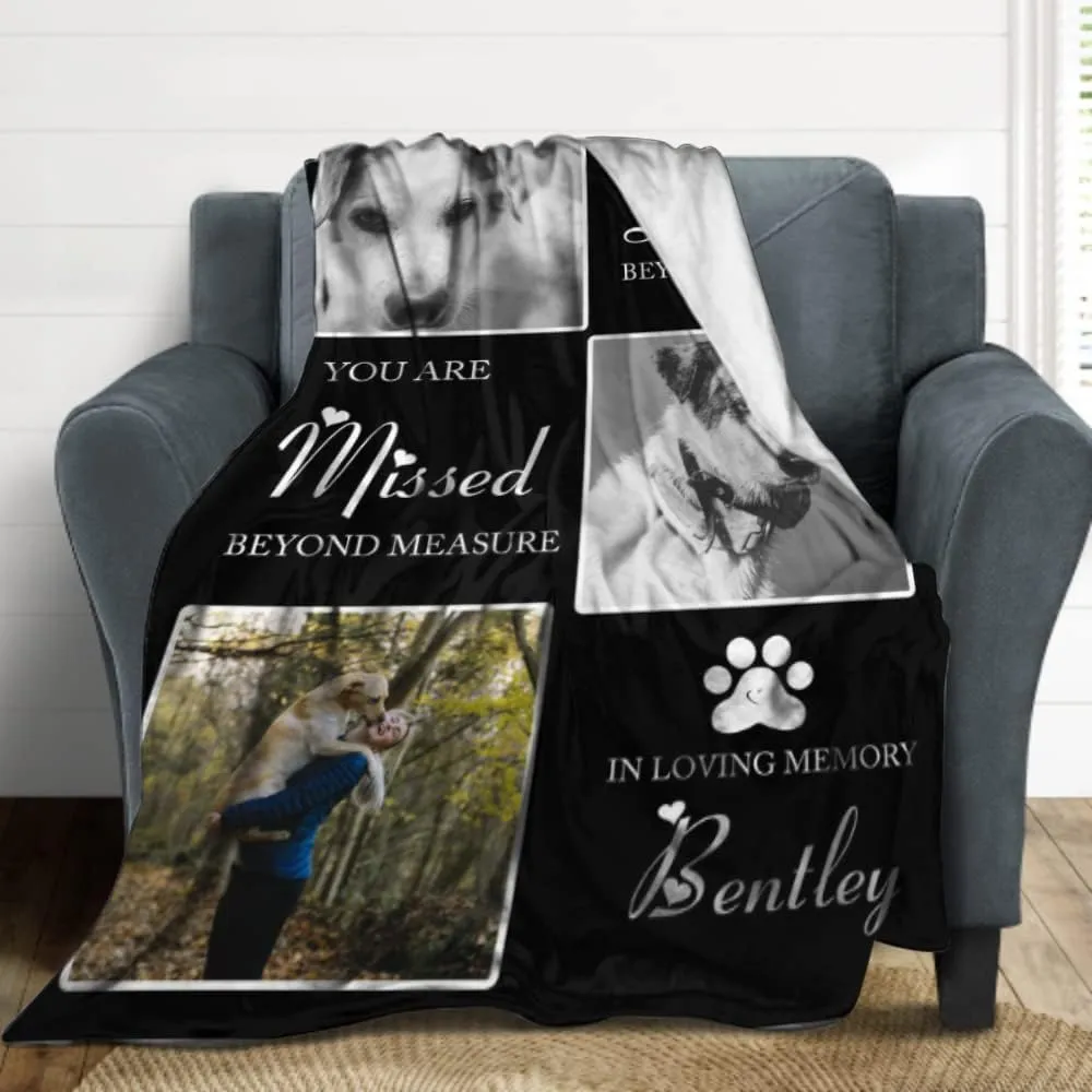 Custom Memorial Blanket Gifts for Dog Lover: Personalized Puppy Photo Collage Throw Blanket with Picture Name in Loving Memory Blanket - Made in USA