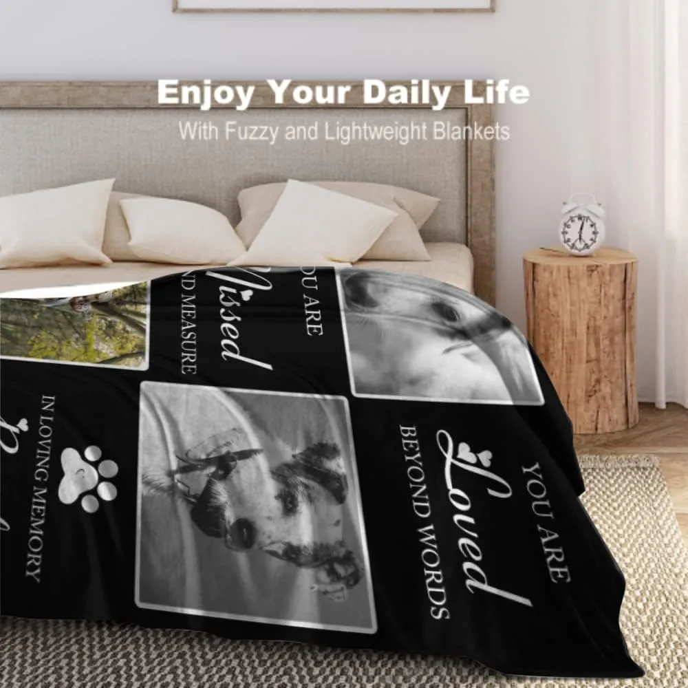 Custom Memorial Blanket Gifts for Dog Lover: Personalized Puppy Photo Collage Throw Blanket with Picture Name in Loving Memory Blanket - Made in USA