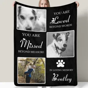 Custom Memorial Blanket Gifts for Dog Lover: Personalized Puppy Photo Collage Throw Blanket with Picture Name in Loving Memory Blanket - Made in USA