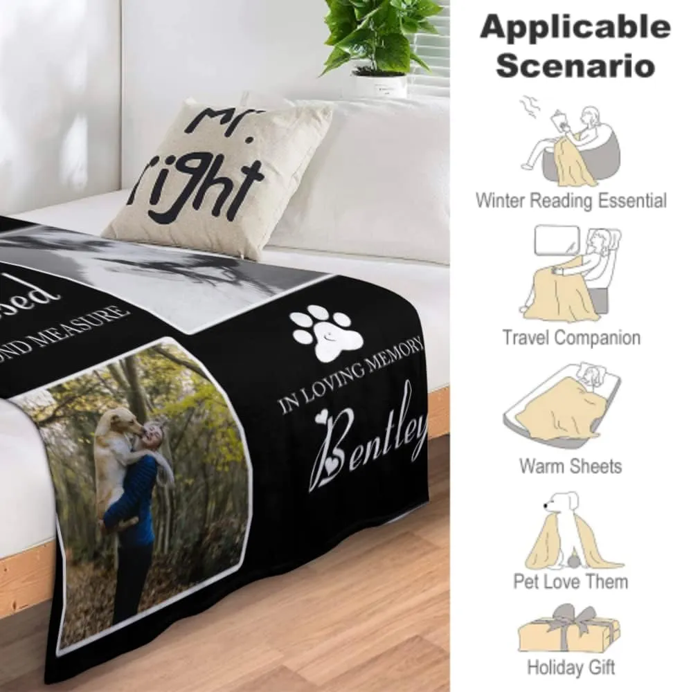Custom Memorial Blanket Gifts for Dog Lover: Personalized Puppy Photo Collage Throw Blanket with Picture Name in Loving Memory Blanket - Made in USA