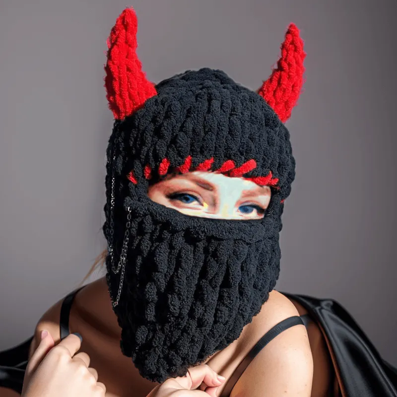 Devil Horns Knitted Balaclava Hat