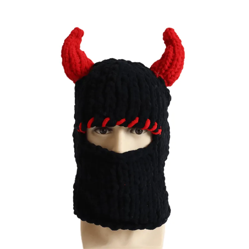 Devil Horns Knitted Balaclava Hat
