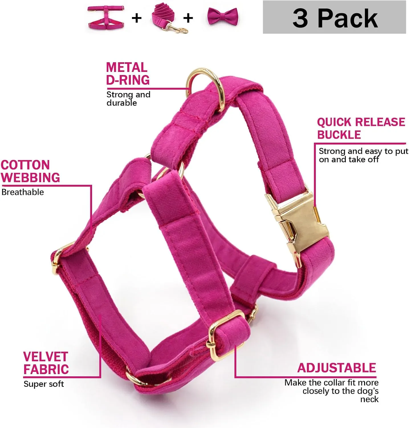Dog Harness and Leash Set for Medium Dogs with Handle, Adjustable Pet Vest Harness with Leash for Wedding Birthday Party Outfit M