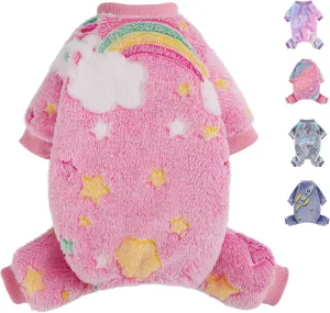 Dog Pajamas Pjs Warm Dog Jumpsuit 4 Legs PJS Hair Shedding Cover (Rainbow Pink, XX-Small)