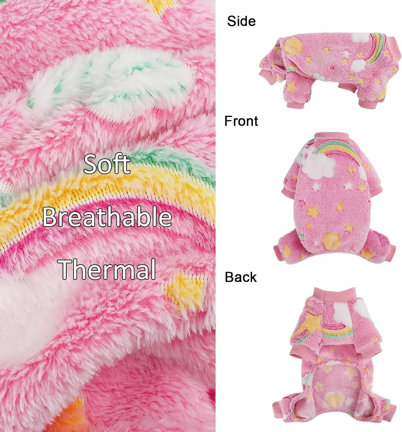 Dog Pajamas Pjs Warm Dog Jumpsuit 4 Legs PJS Hair Shedding Cover (Rainbow Pink, XX-Small)