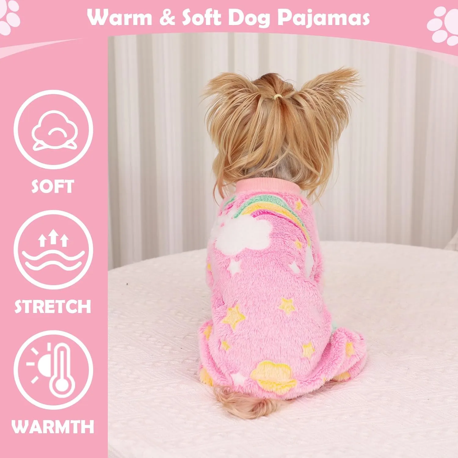 Dog Pajamas Pjs Warm Dog Jumpsuit 4 Legs PJS Hair Shedding Cover (Rainbow Pink, XX-Small)
