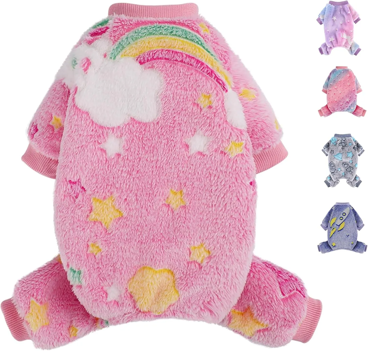 Dog Pajamas Pjs Warm Dog Jumpsuit 4 Legs PJS Hair Shedding Cover (Rainbow Pink, XX-Small)