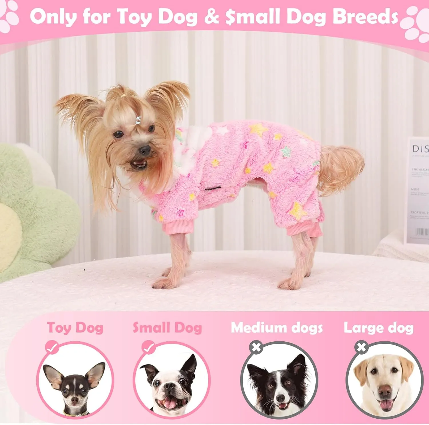 Dog Pajamas Pjs Warm Dog Jumpsuit 4 Legs PJS Hair Shedding Cover (Rainbow Pink, XX-Small)