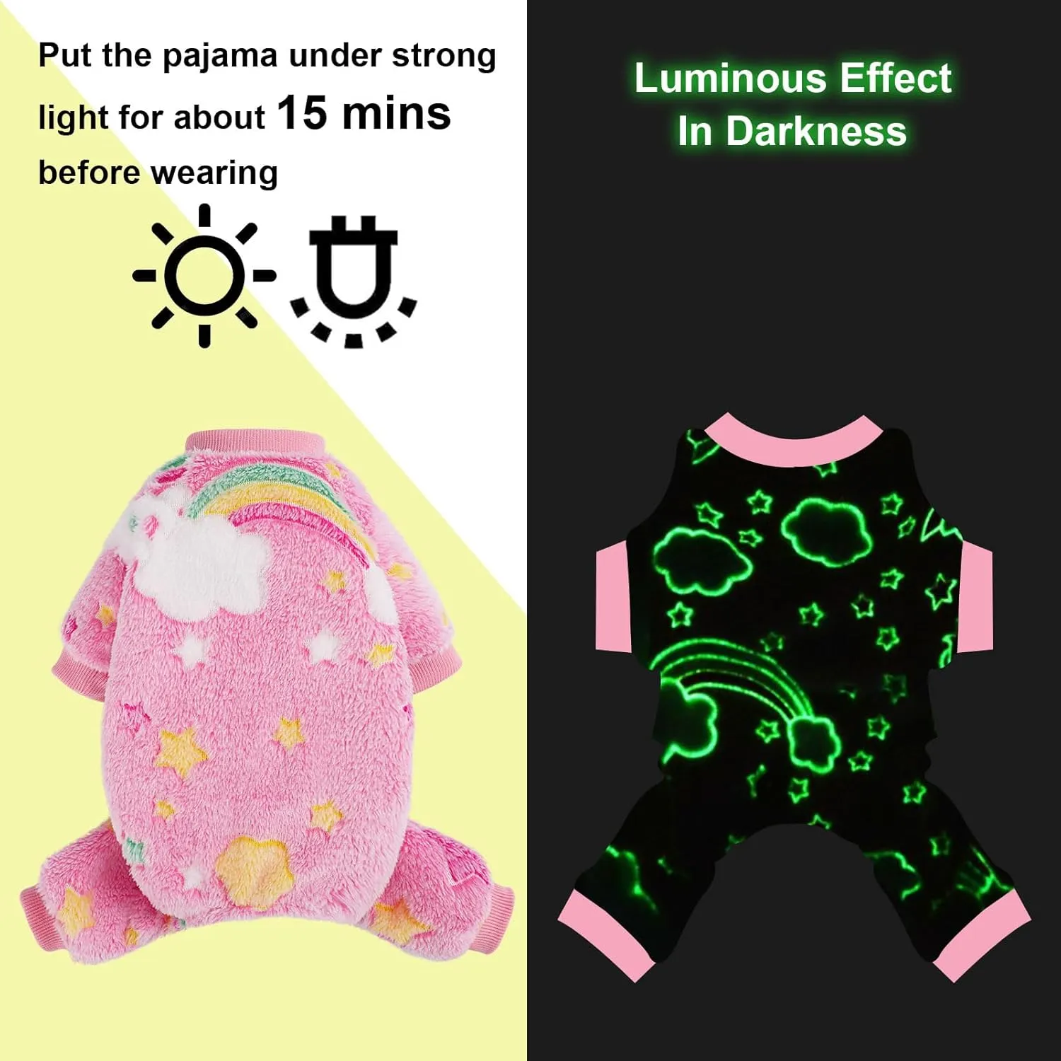Dog Pajamas Pjs Warm Dog Jumpsuit 4 Legs PJS Hair Shedding Cover (Rainbow Pink, XX-Small)