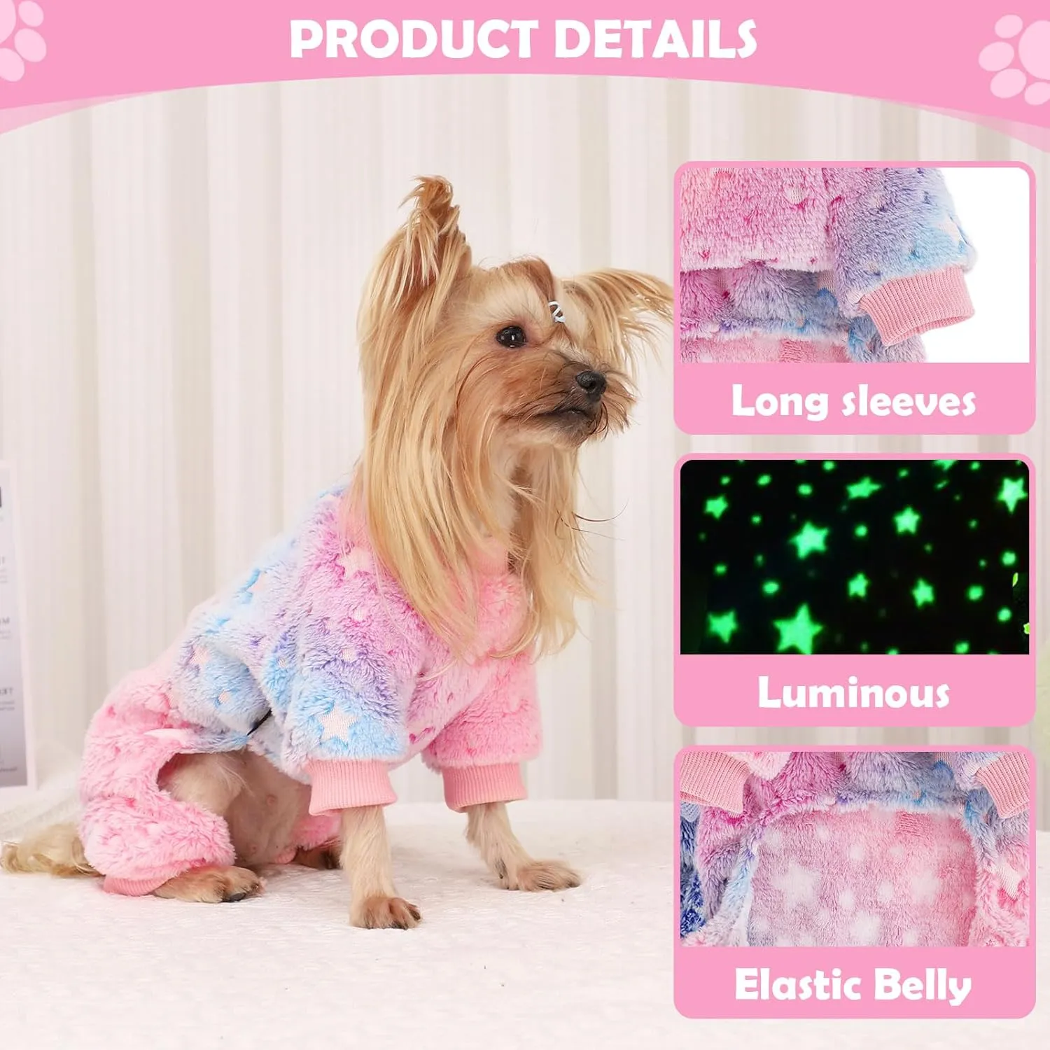 Dog Pajamas Psj Clothes Girl Small Winter Cute Small Puppy Clothes 4 Legs Fleece Sweater Jumpsuit Soft Dog Onesies Pet Apparel Outfits Yorkie Chihuahua. Pink, XXS