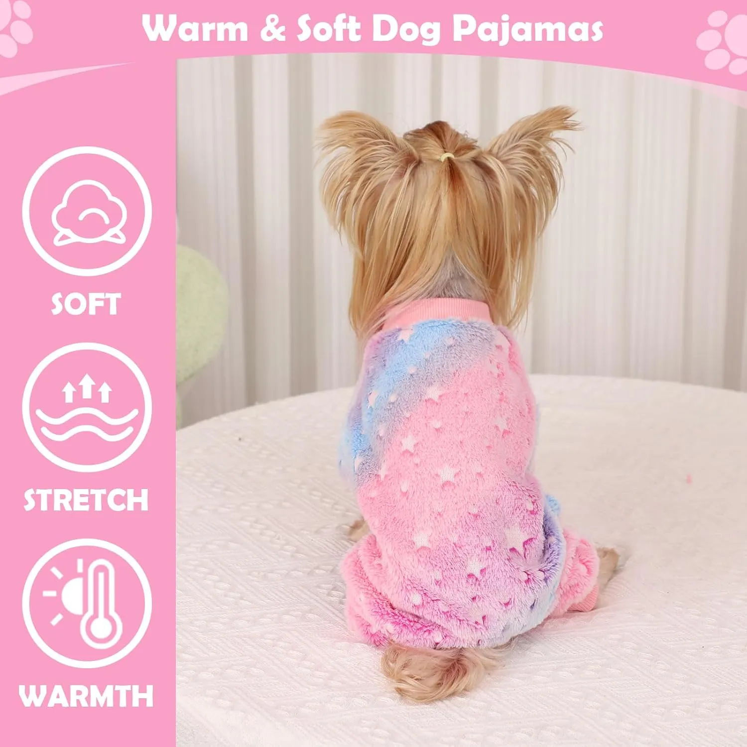 Dog Pajamas Psj Clothes Girl Small Winter Cute Small Puppy Clothes 4 Legs Fleece Sweater Jumpsuit Soft Dog Onesies Pet Apparel Outfits Yorkie Chihuahua. Pink, XXS