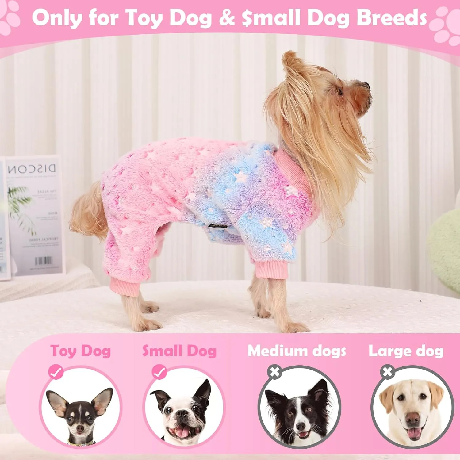Dog Pajamas Psj Clothes Girl Small Winter Cute Small Puppy Clothes 4 Legs Fleece Sweater Jumpsuit Soft Dog Onesies Pet Apparel Outfits Yorkie Chihuahua. Pink, XXS