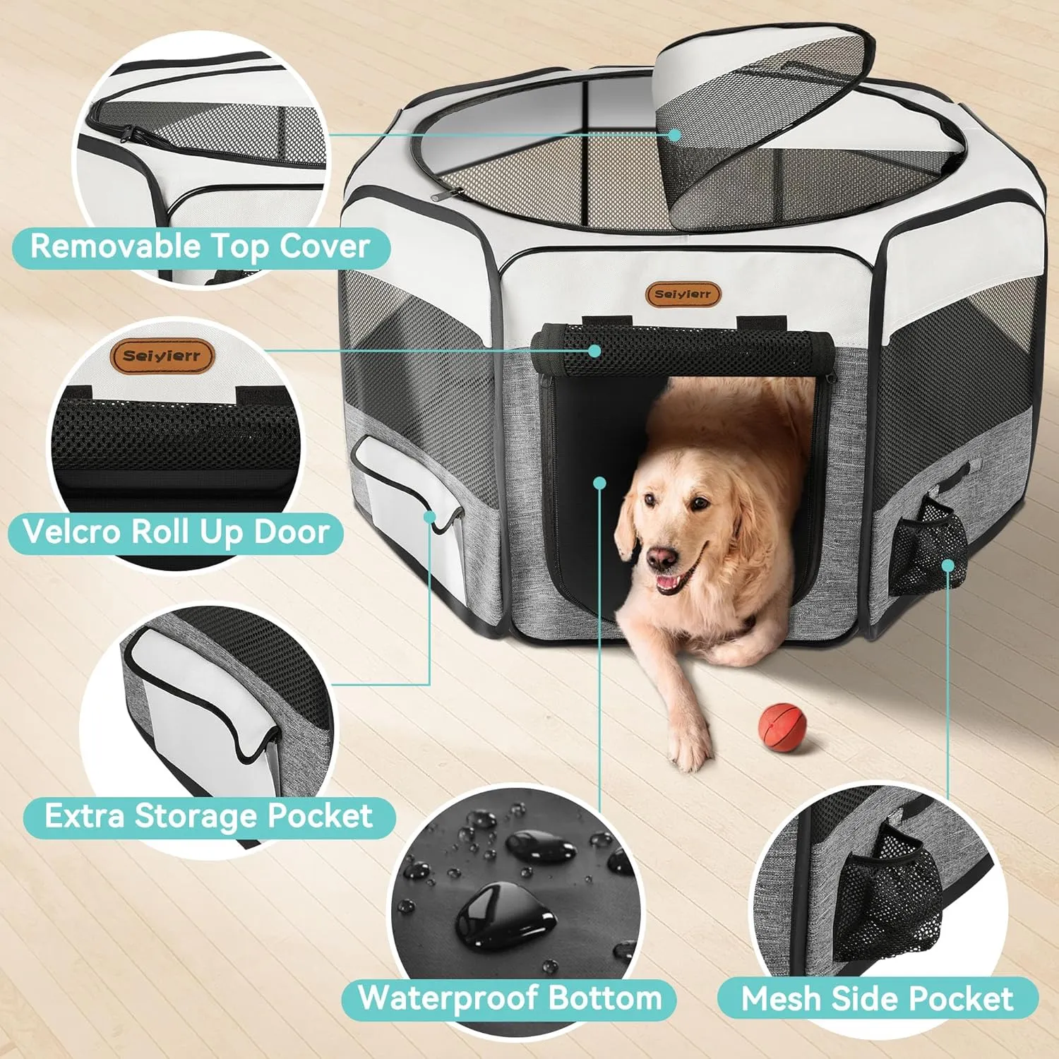Dog Playpen, Portable Pet Play Pen Foldable Carrying Case, Puppy Pens Outsid for Small Cat Indoor/Outdoor, Removable Mesh Shade Cover