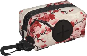 Dog Poop Bag Holder For Leash, Lightweight Dispenser For Pet Waste Bags Japanese Floral Cherry Blossom Puppy Potty Carrier Small Doggy Zipper Pouch With Carabiner Clip