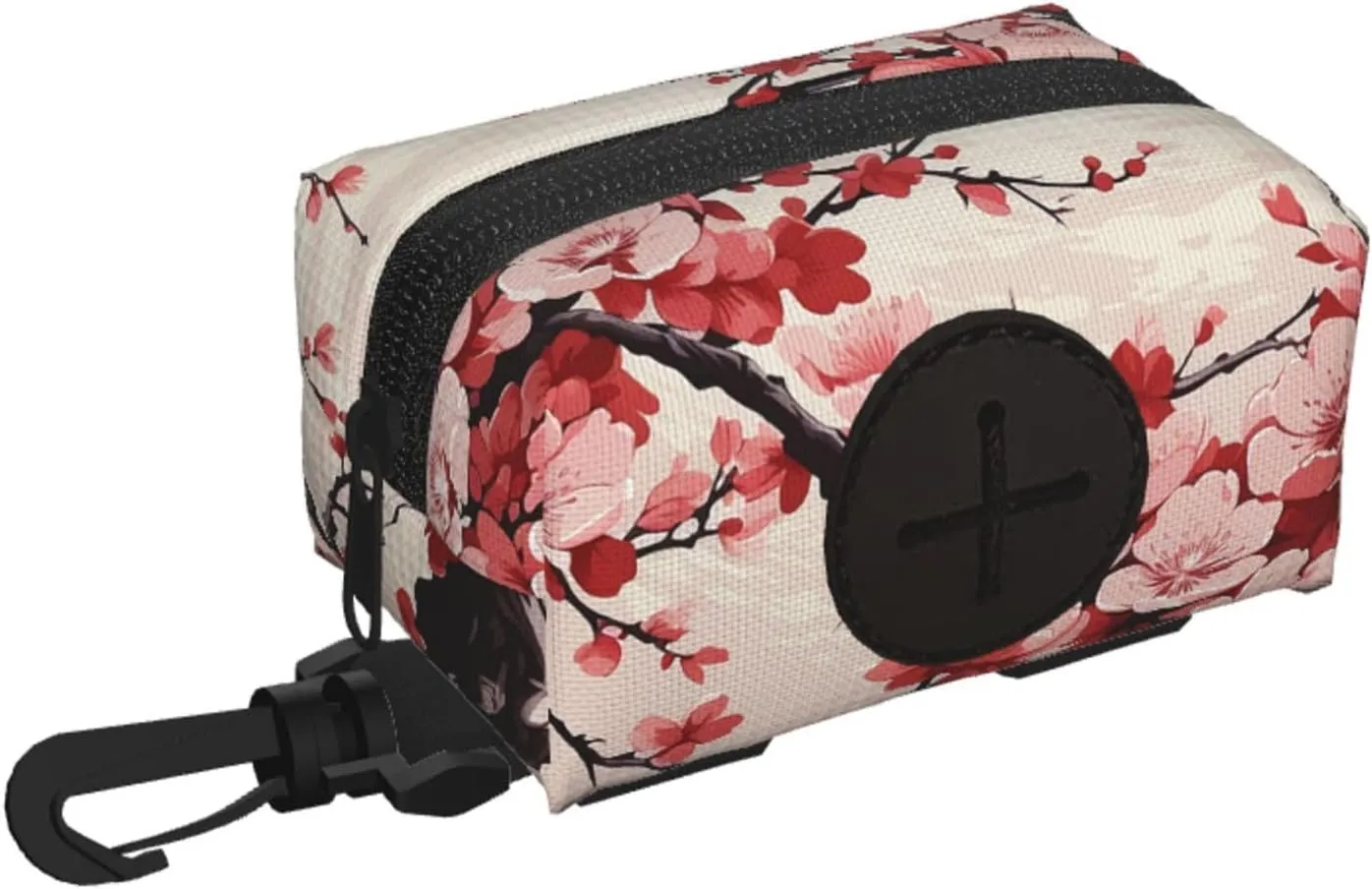 Dog Poop Bag Holder For Leash, Lightweight Dispenser For Pet Waste Bags Japanese Floral Cherry Blossom Puppy Potty Carrier Small Doggy Zipper Pouch With Carabiner Clip