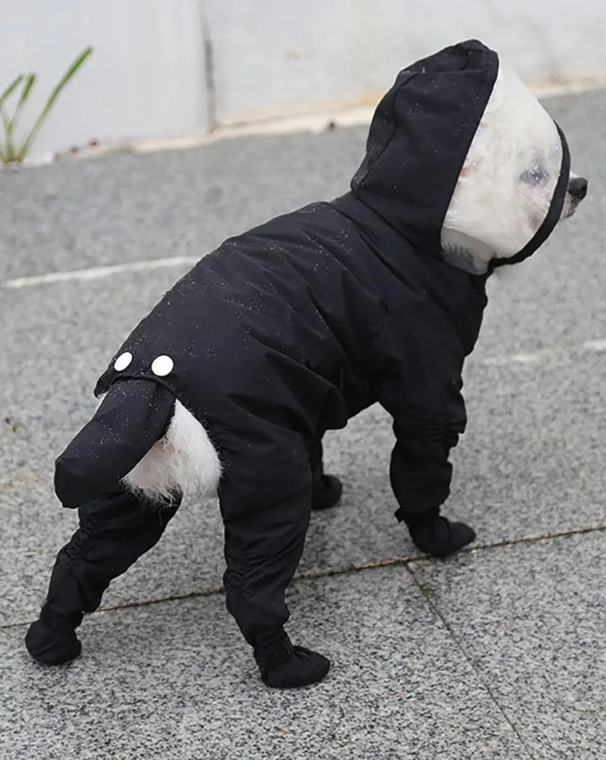 Dog Raincoat with Hood, Waterproof Full-Coverage Reflective Rain Jacket Quick-Drying Rain Poncho and Shoes for Small Medium Large Dogs,Black,S
