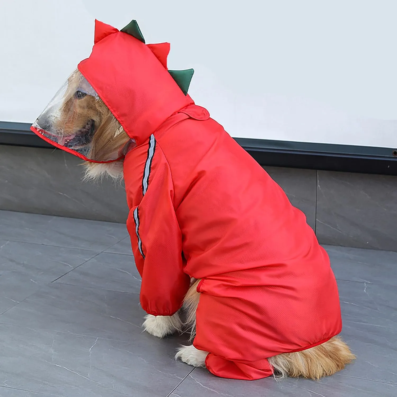 Dog Raincoat with Hood, Waterproof Full-Coverage Reflective Rain Jacket Quick-Drying Rain Poncho and Shoes for Small Medium Large Dogs,Dinosaur,S