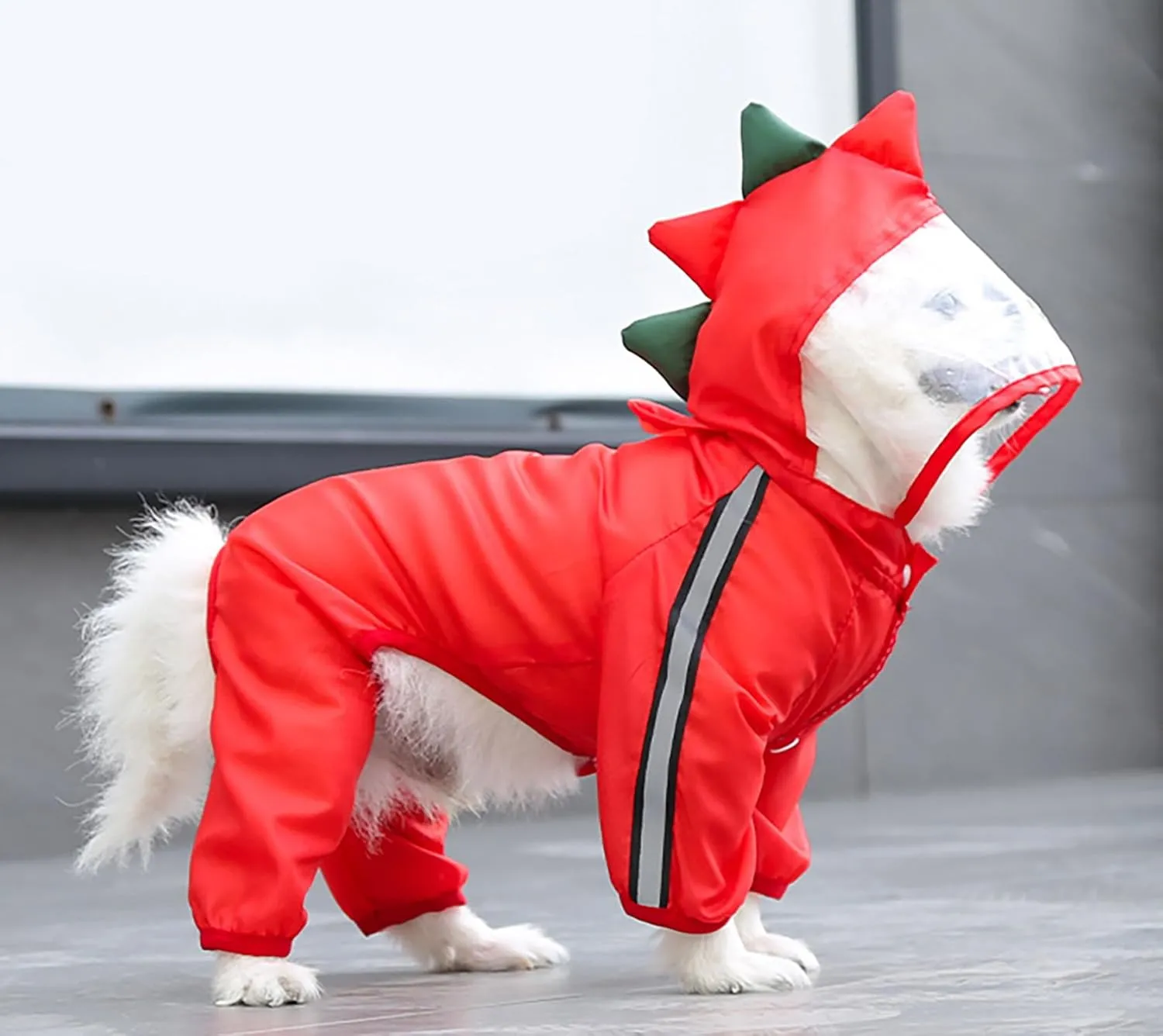 Dog Raincoat with Hood, Waterproof Full-Coverage Reflective Rain Jacket Quick-Drying Rain Poncho and Shoes for Small Medium Large Dogs,Dinosaur,S