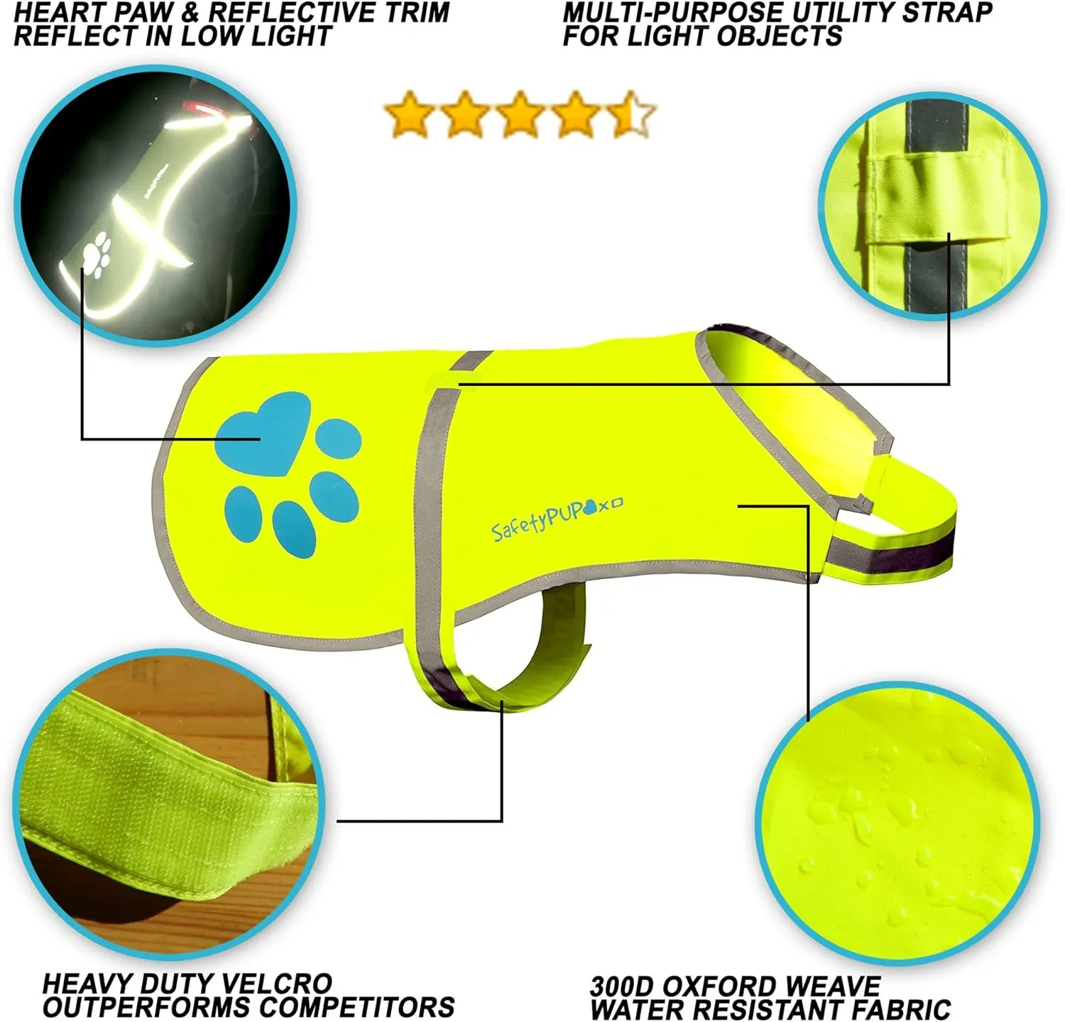 Dog Reflective Vest, Sizes to Fit Dogs 14 lbs to 130 lbs - SafetyPUP XD Hi Vis, Safety Vest Keeps Dogs Visible On and Off Leash in Both Urban and Rural Environments X-Large Neon Yellow