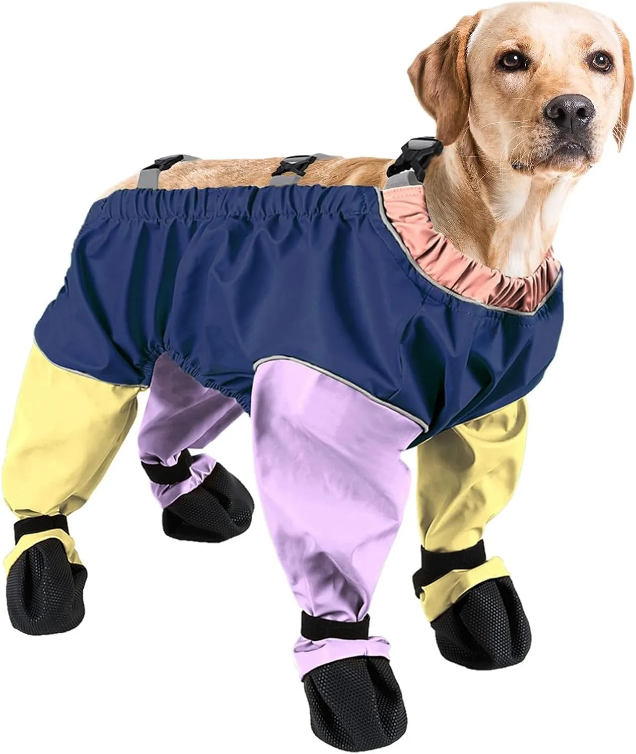 Dog Snowsuit with Built in Boots, Dog Boots Leggings Waterproof Anti-Slip Shoes Pet Paws Protector Dirty-Proof Adjustable Suspenders for Outdoor Winter Snow Rain Hiking Walking