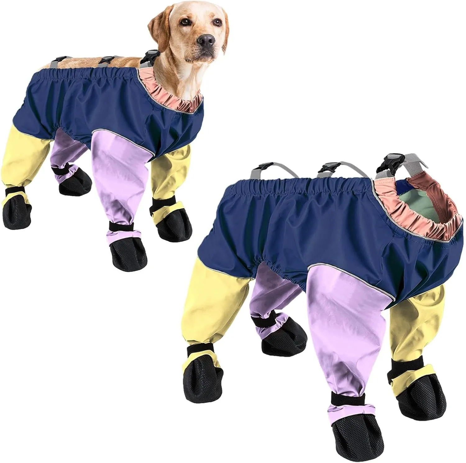 Dog Snowsuit with Built in Boots, Dog Boots Leggings Waterproof Anti-Slip Shoes Pet Paws Protector Dirty-Proof Adjustable Suspenders for Outdoor Winter Snow Rain Hiking Walking