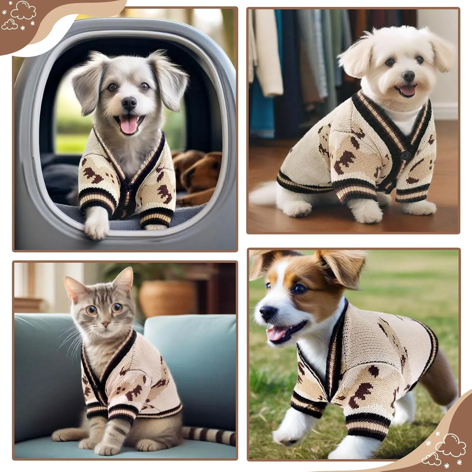 Dog Sweater Cute Bear Dog Cardigans Clothes for Small Medium Dogs Boy Girl Puppy Cat Knitted Clothes Soft Puppy Sweaters Knitting Dogs Outfit Apparel Coat(Beige,L)