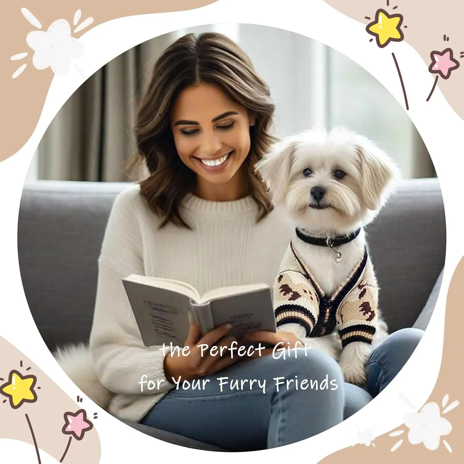 Dog Sweater Cute Bear Dog Cardigans Clothes for Small Medium Dogs Boy Girl Puppy Cat Knitted Clothes Soft Puppy Sweaters Knitting Dogs Outfit Apparel Coat(Beige,L)