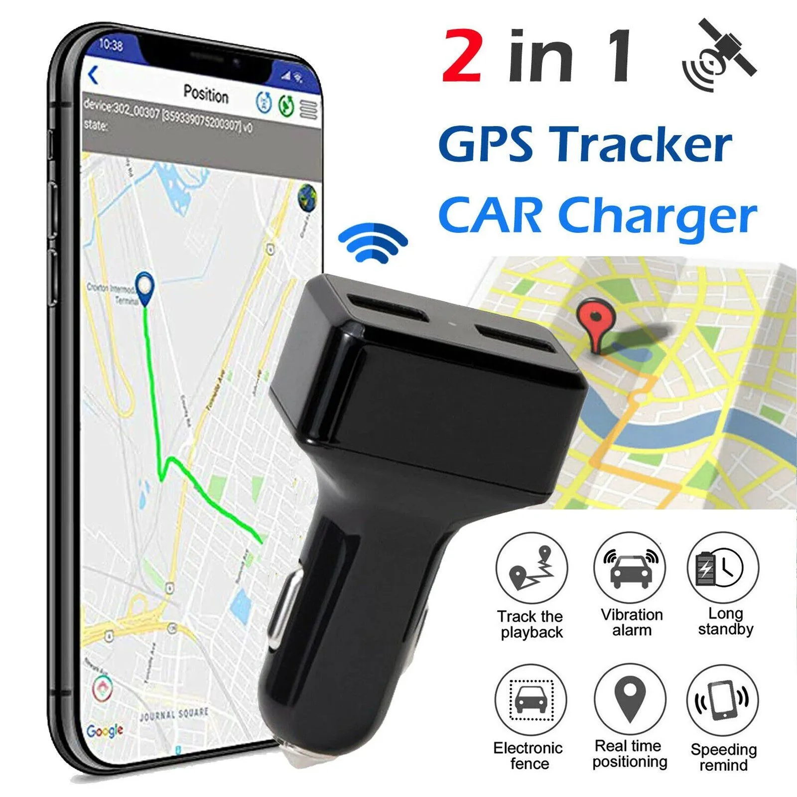 Dual USB Car Charge GPS Tracker GSM SIM Realtime GPRS Vehicle Tracking Security
