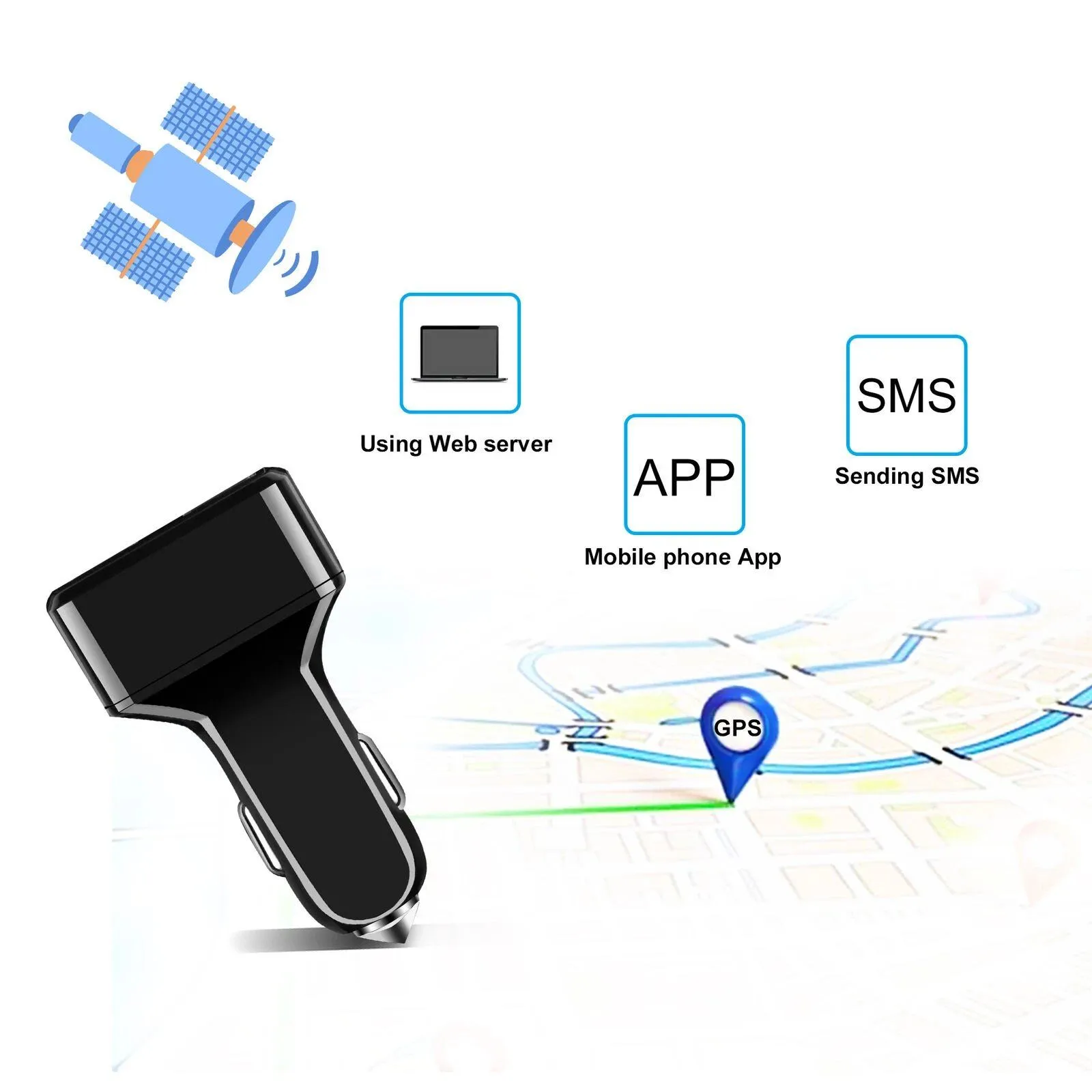 Dual USB Car Charge GPS Tracker GSM SIM Realtime GPRS Vehicle Tracking Security