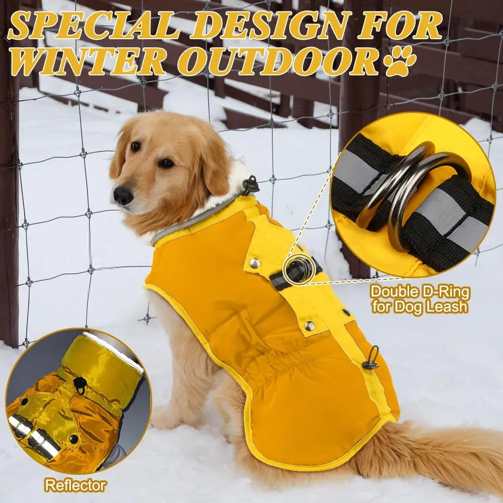 EMUST Winter Dog Coat - Thick Fleece Lining Warm Jacket for Cold Weather, Windproof Reflective Turtleneck, Adjustable Buckle Vest, Orange XL
