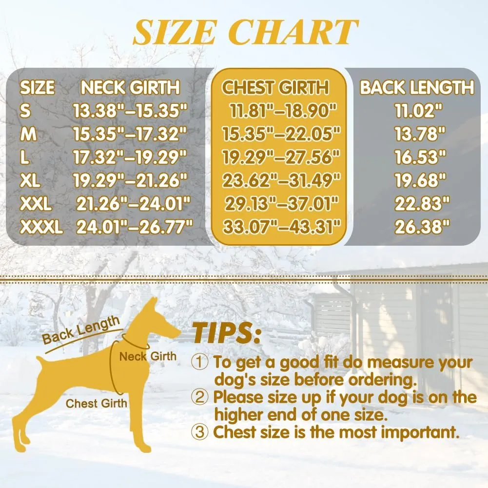 EMUST Winter Dog Coat - Thick Fleece Lining Warm Jacket for Cold Weather, Windproof Reflective Turtleneck, Adjustable Buckle Vest, Orange XL